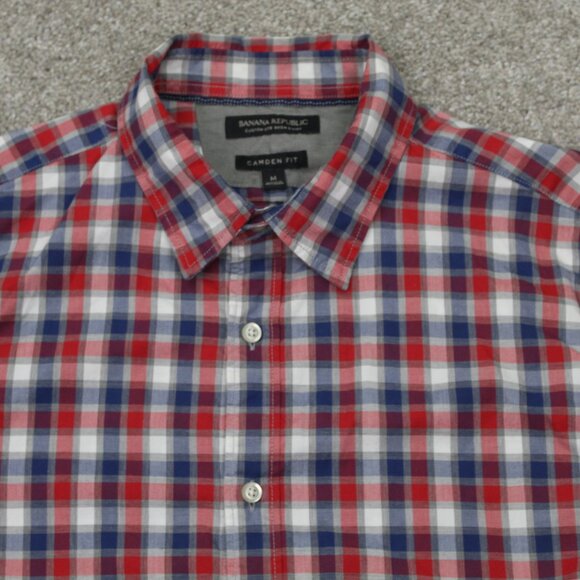 Banana Republic Camden Fit Shirt Mens Medium Red/Blue Custom 078 Wash L/S Cotton - Picture 6 of 11